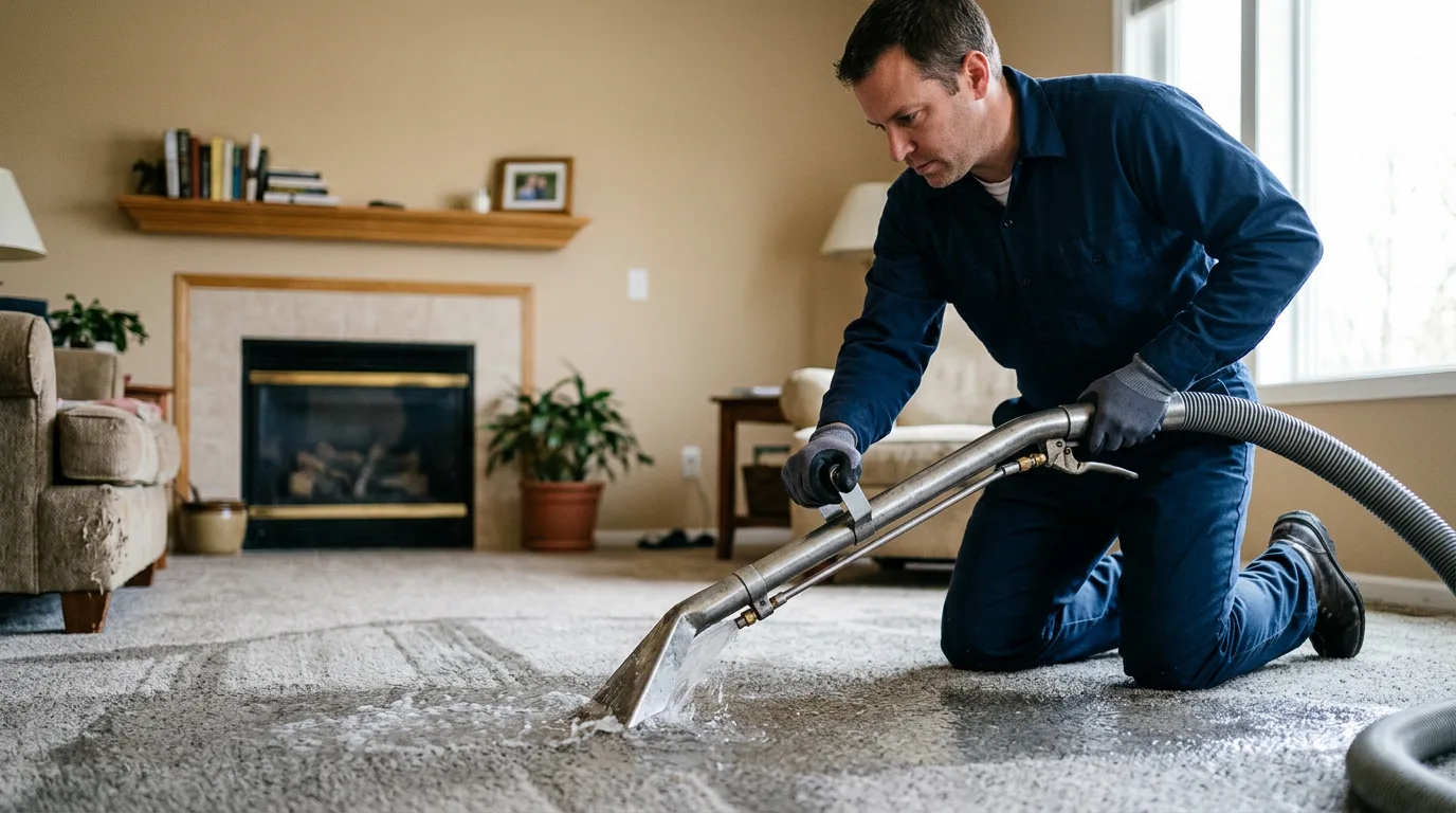 Water damage restoration technician working near Merrill, MI